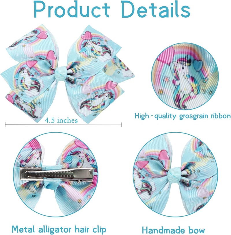 CellElection 24PCS 4.5Inch Bows for Girls Boutique Grosgrain Ribbon Rainbow Hair Bow Alligator Hair Clips Pigtail Bows Unicorn Hair Clips for Baby Girls Toddler Kids Children Teens in Pairs… - Image 3